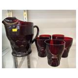 Ruby Glass Water Pitcher Set