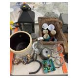 Storage Crock, Candle Lantern & Woven Basket
