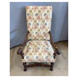 Upholstered Wood Armchair w/ Floral Fabric