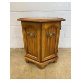 Hexagonal Oak Side Cabinet with Brass Hardware