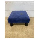 Blue Upholstered Footstool w/ Black Legs