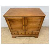 Wood Cabinet With Louvered Doors And Drawers