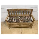 Rustic Wood Bench With Camouflage Cushion