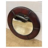 Round Wall Mirror With Faux Leather Frame