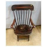 Wooden Windsor Commode Chair w/ Ceramic Insert