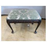 Upholstered Wood Bench w/ Carved Apron
