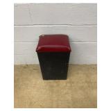 Wooden Stool With Padded Red Vinyl Seat