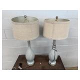 Pair White Glass Table Lamps With Shades