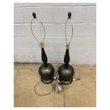 Pair Black Metal Table Lamps with Silver Accent