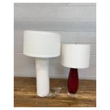 Table Lamps, White and Red Glass Bases