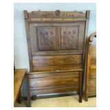 Carved Wood Bed Headboard and Footboard Set