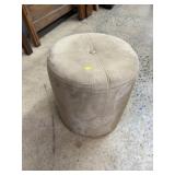 Beige Faux Suede Round Ottoman Stool