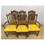 6 Spindle Back Dining Chairs, Yellow Seats