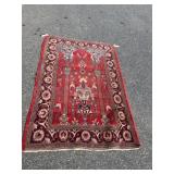 Persian Style Wool Rug Red Floral Pattern