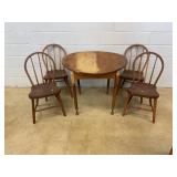 Wood Round Table And Four Windsor Chairs