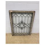 Leaded Glass Window Panel With Wood Frame