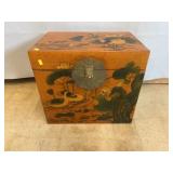 Hand-Painted Asian Lacquered Wood Storage Chest