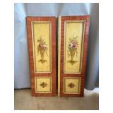 Pair Painted Wood Panels With Floral Motif