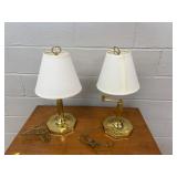 Pair Brass Table Lamps with White Shades