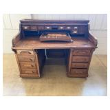 Oak Roll-Top Desk w/ Drawers and Cubbies