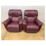 Pair La-Z-Boy Burgundy Leather Recliners