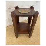Arts and Crafts Oak Plant Stand with Metal Top