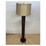Wood Floor Lamp With Beige Drum Shade