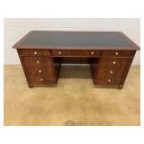 Mahogany Desk With Black Inset Top, 7 Drawers