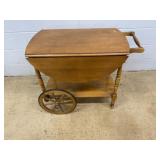 Wood Drop-Leaf Tea Cart w/ Wheels and Handle