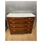 Marble Top Four-Drawer Wooden Chest
