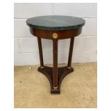 Round Mahogany Side Table With Green Marble Top