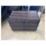 Wooden Steamer Trunk With Metal Trim