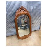 Wood Framed Wall Mirror With Ornate Carving