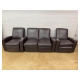 Four-Seat Brown Leather Theater Recliner Set
