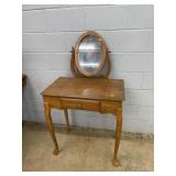 Wood Vanity Table with Oval Mirror and Drawer