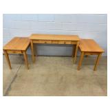 Oak Console Table With Two Matching End Tables