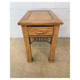 Oak Side Table With Drawer & Metal Accents