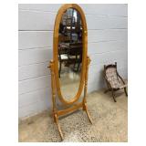 Oval Cheval Mirror in Light Wood Finish