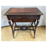 Carved Wood Sewing Table w/ Mirror Insert