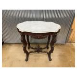 Marble Top Wood Parlor Table with Carved Details