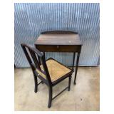 Wood Desk With Drawer and Cane Seat Chair