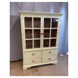 Painted Pine Glass-Front Cabinet With Drawers