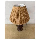 Table Lamp w/ Carved Wood Base And Shade