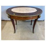 Oval Inlaid Table w/ Marble Top