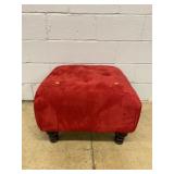 Red Upholstered Square Ottoman with Wood Legs