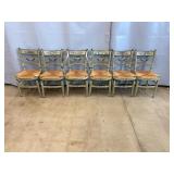 6 Antique Painted Wood Chairs w/Rush Seats