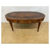 Oval Mahogany Leather Top Coffee Table Drawer