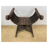Inlaid Wood Savonarola Folding Armchair