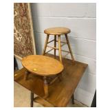 Two Wood Stools, One Tall, One Short