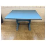 Blue Painted Wood Table w/ Trestle Base
